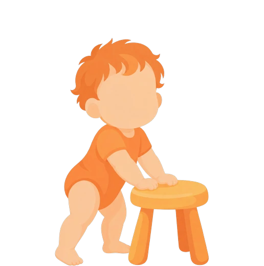 Niño incorporándose apoyado en un taburete